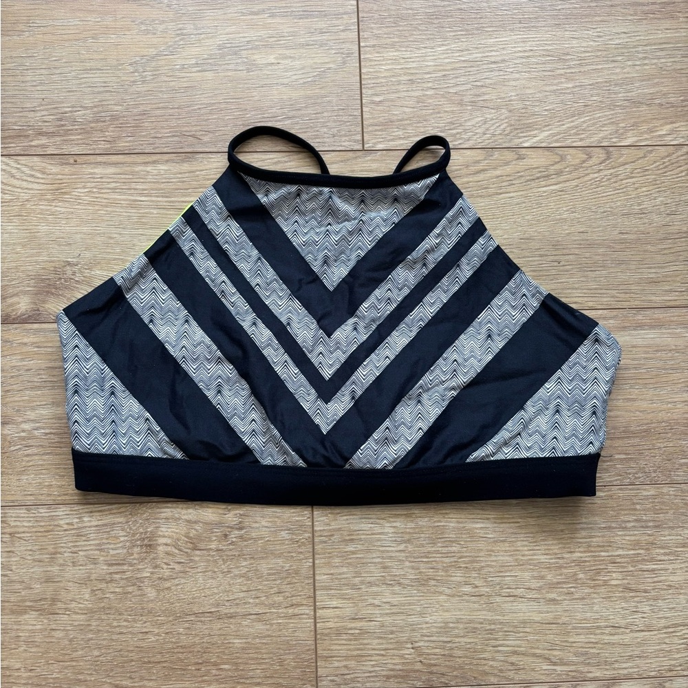 Rip Curl Black and Gray Chevron High-Neck Bikini Top